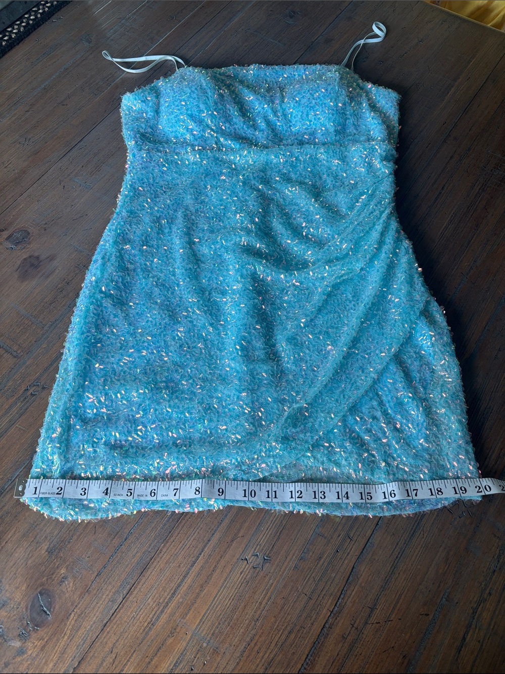 Midnight Doll size L Light Blue Sequin Spaghetti Strap Dress - Picture 13 of 16